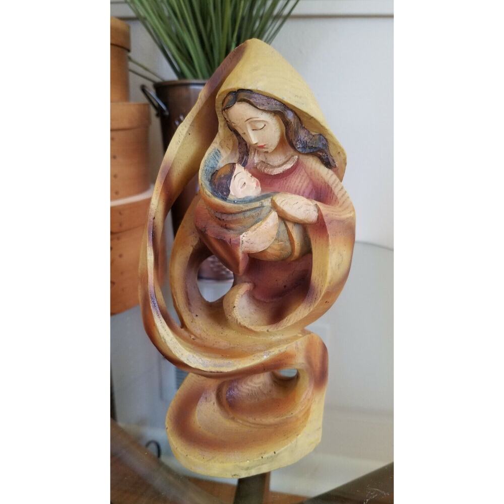 Virgin Mary Madonna Cradling Baby Jesus In Contemporary Figurine Christian